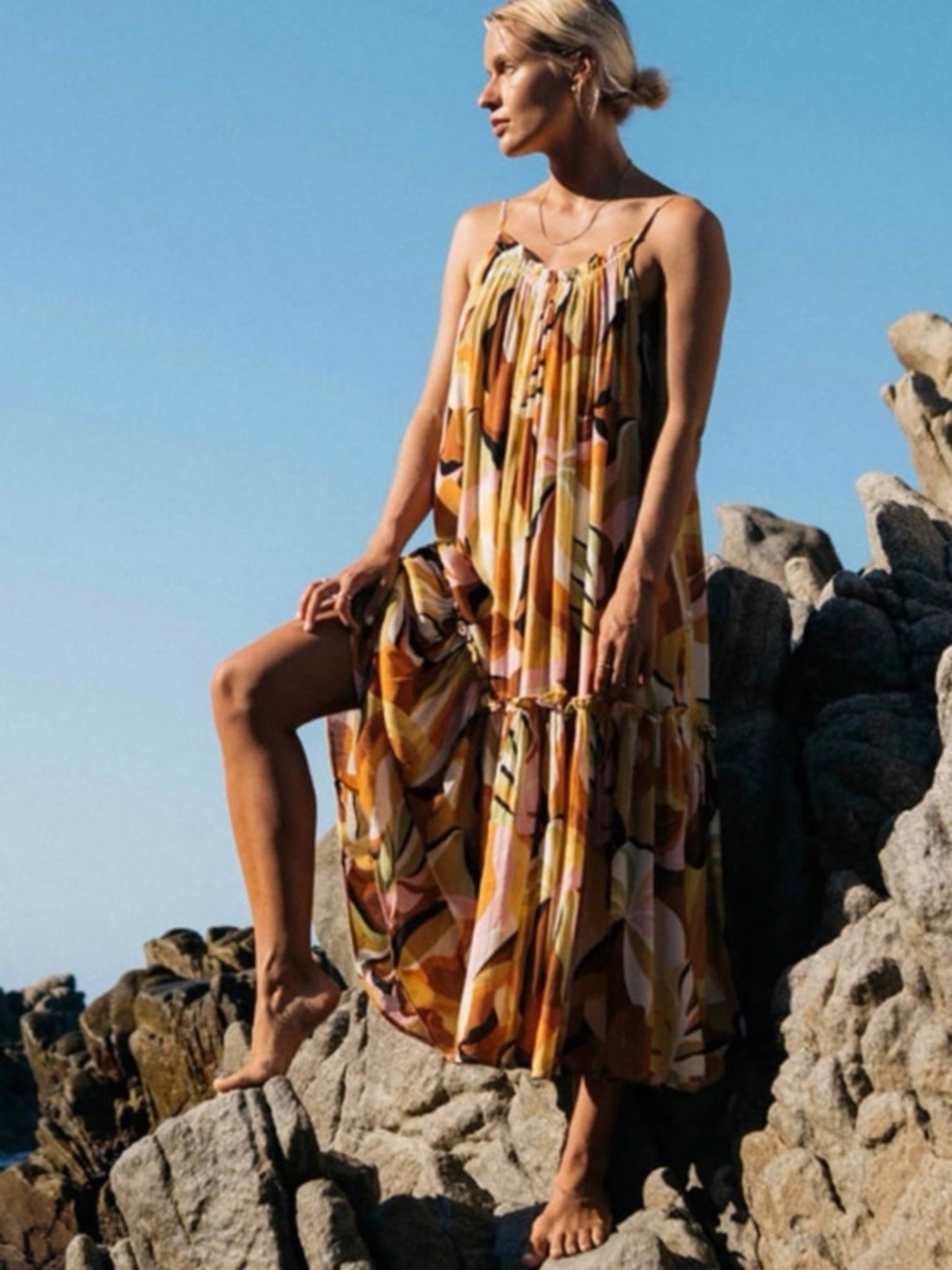 Billabong Sun follower Bohemian Multi-Color Print Midi Dress